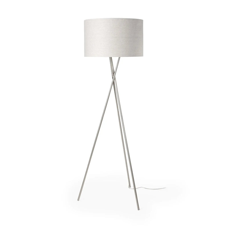 62" Beige Metal Tripod Floor Lamp With Beige Fabric Drum Shade Homeroots Lighting