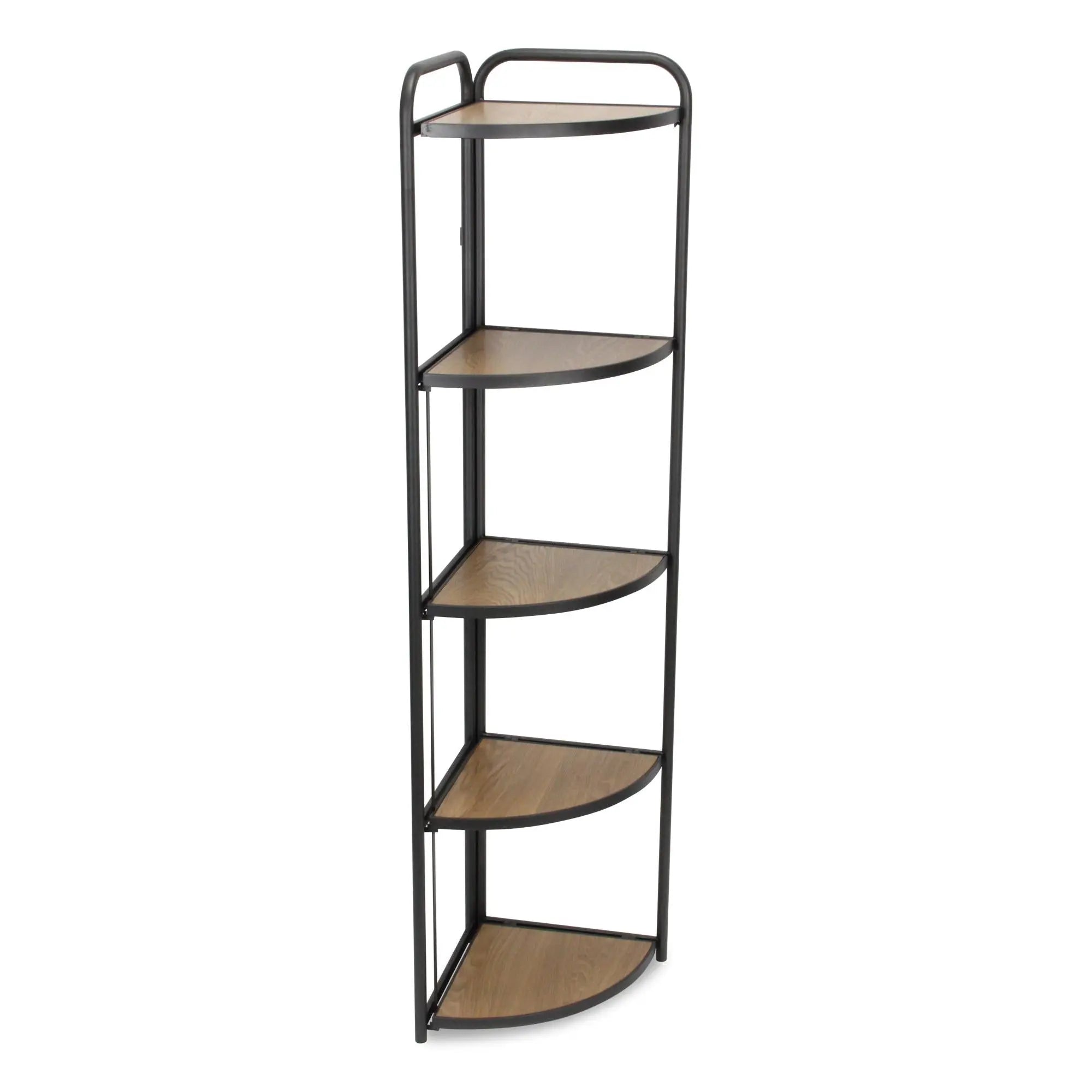 62" Black And Brown Metal and Wood Five Tier Corner Bookcase Homeroots Office