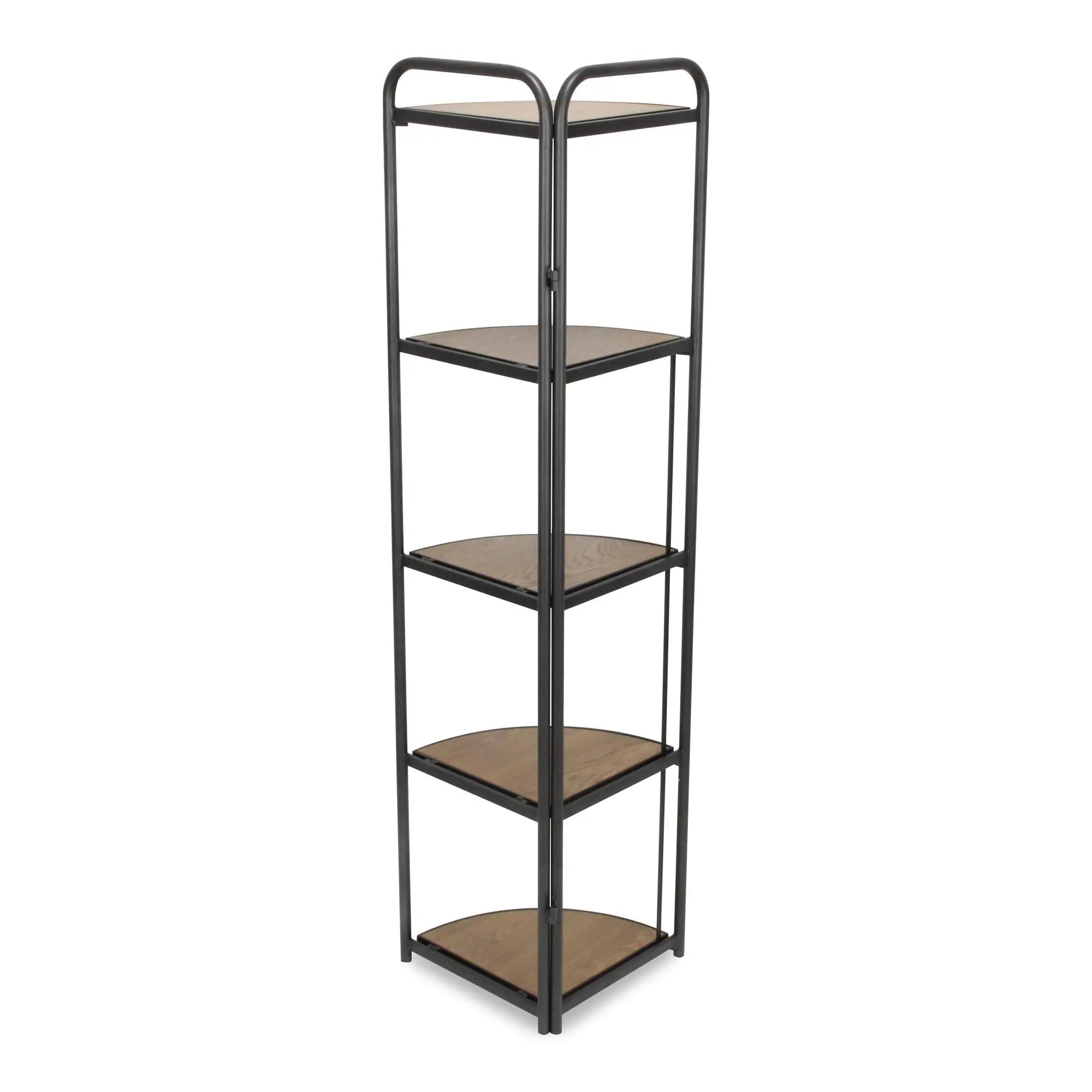 62" Black And Brown Metal and Wood Five Tier Corner Bookcase Homeroots Office