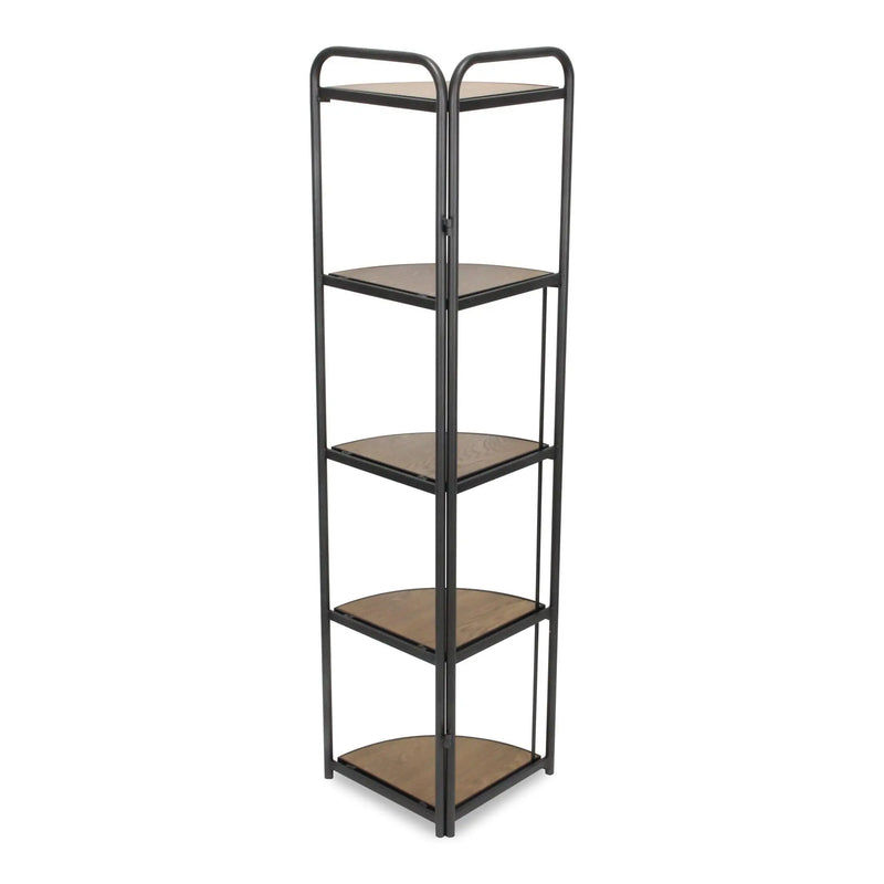 62" Black And Brown Metal and Wood Five Tier Corner Bookcase Homeroots Office