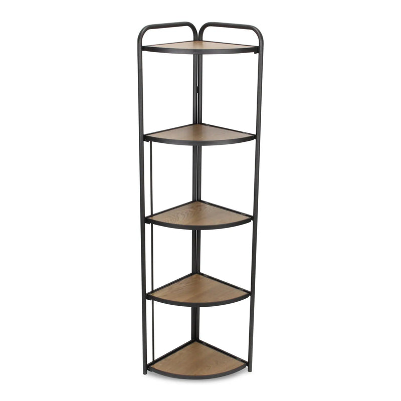 62" Black And Brown Metal and Wood Five Tier Corner Bookcase Homeroots Office