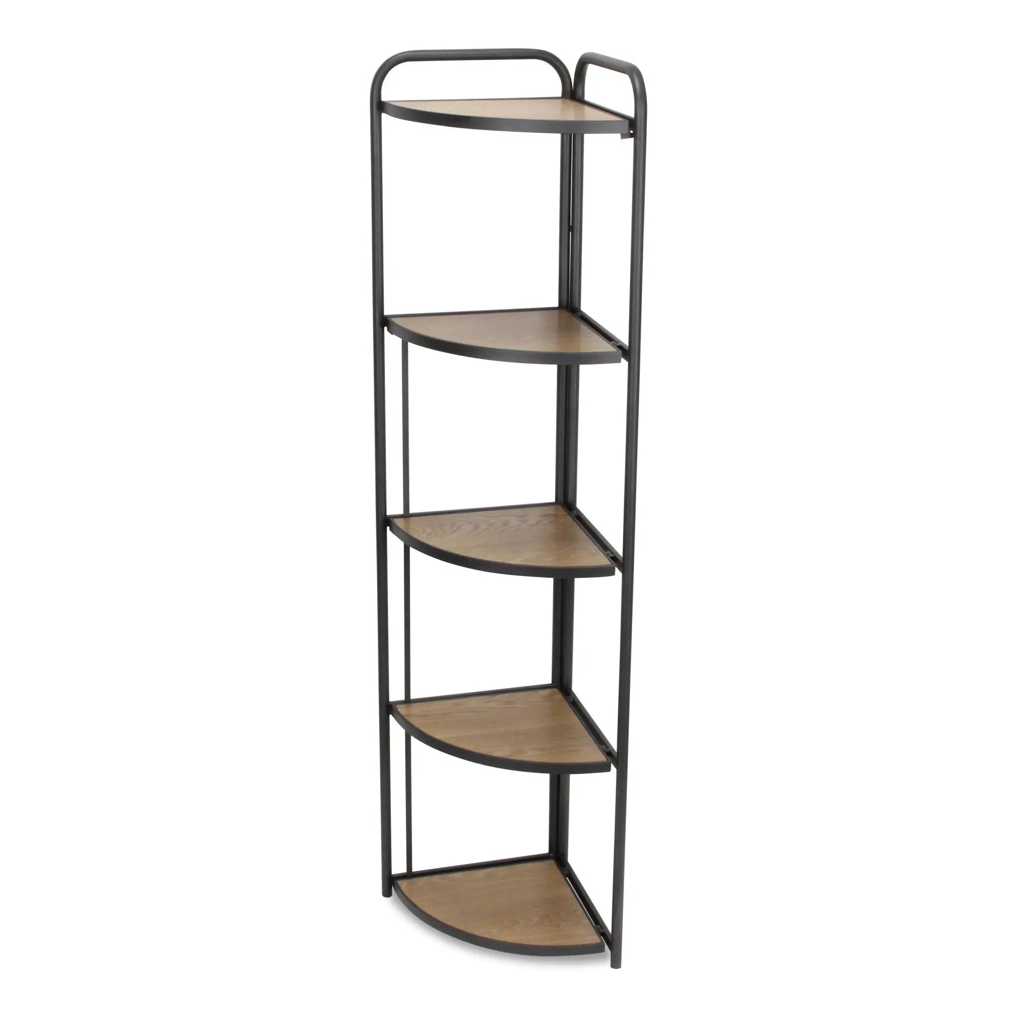 62" Black And Brown Metal and Wood Five Tier Corner Bookcase Homeroots Office