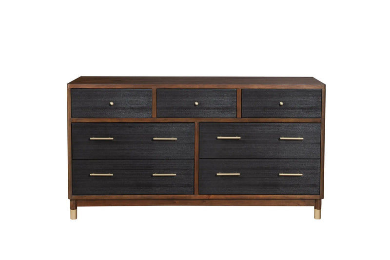 35" Brown and Black Solid Wood Seven Drawer Double Dresser - GreatEagleInc