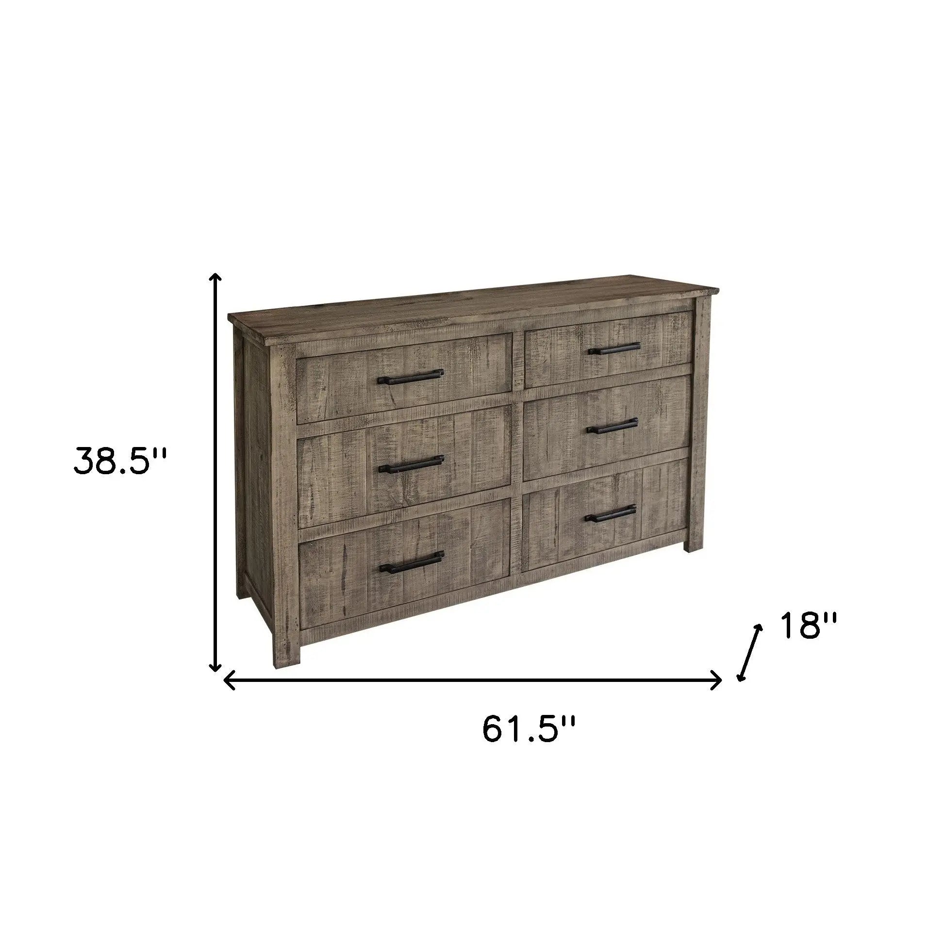 62" Brown Solid Wood Six Drawer Double Dresser - GreatEagleInc