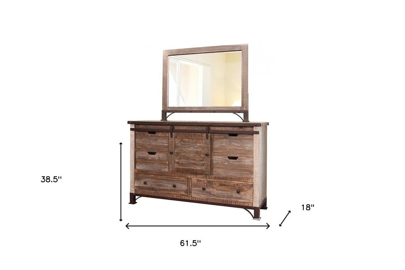 62" Brown Solid Wood Six Drawer Triple Dresser - GreatEagleInc