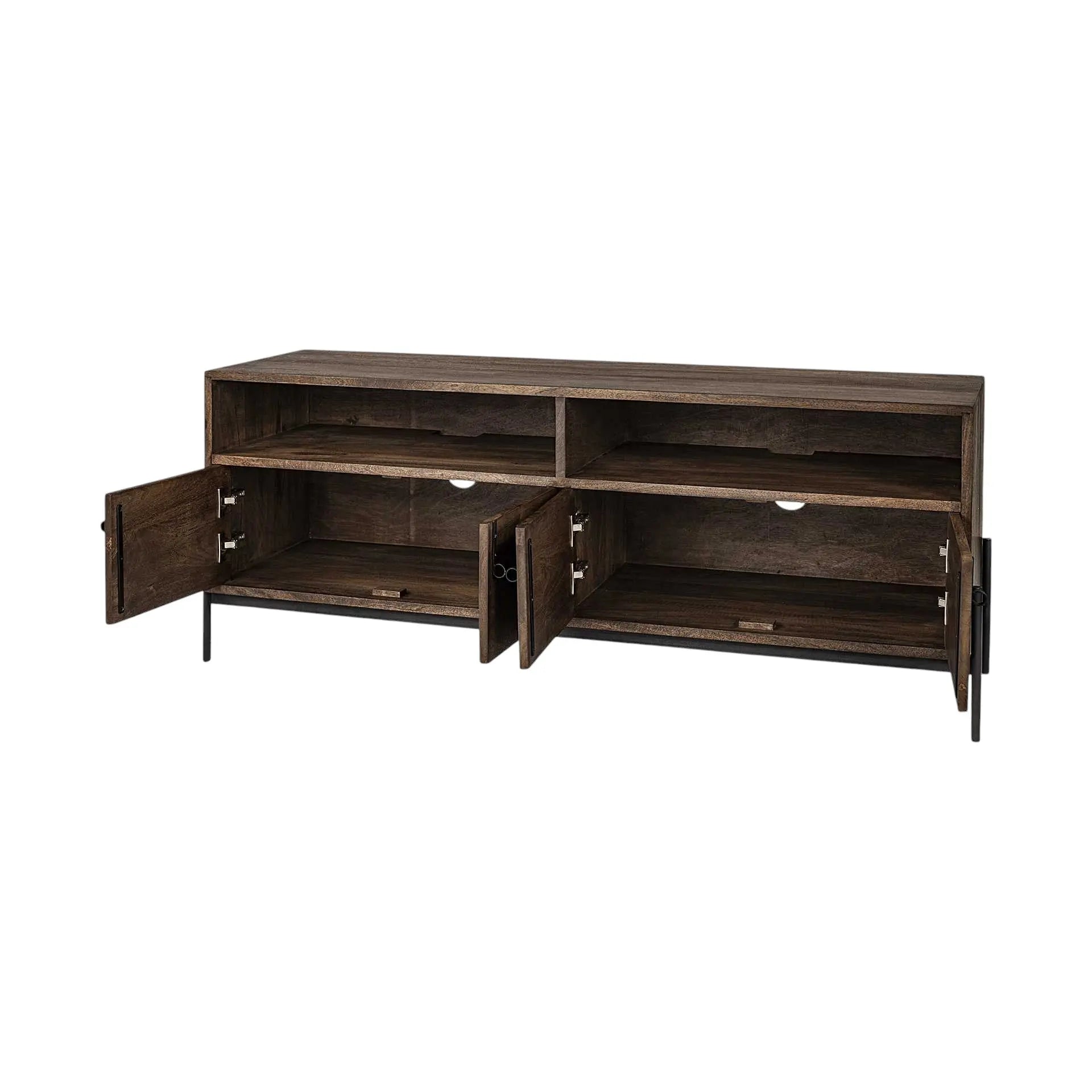 62" Brown and Black Solid Wood Cabinet Enclosed Storage TV Stand Homeroots Living Room
