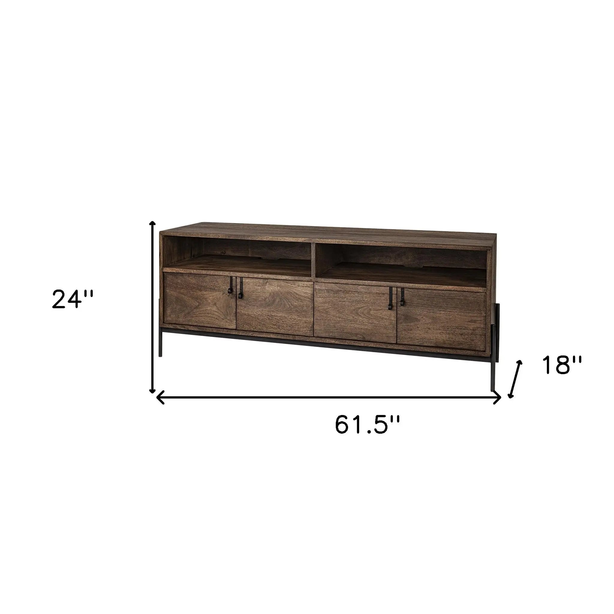 62" Brown and Black Solid Wood Cabinet Enclosed Storage TV Stand Homeroots Living Room