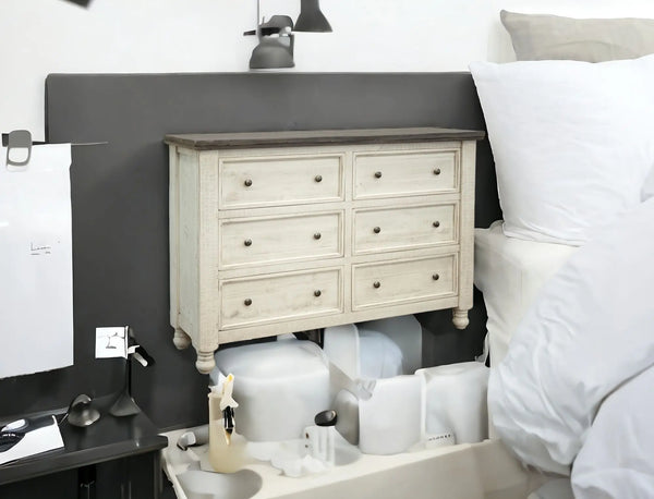 62" Gray and Ivory Solid Wood Six Drawer Double Dresser - GreatEagleInc