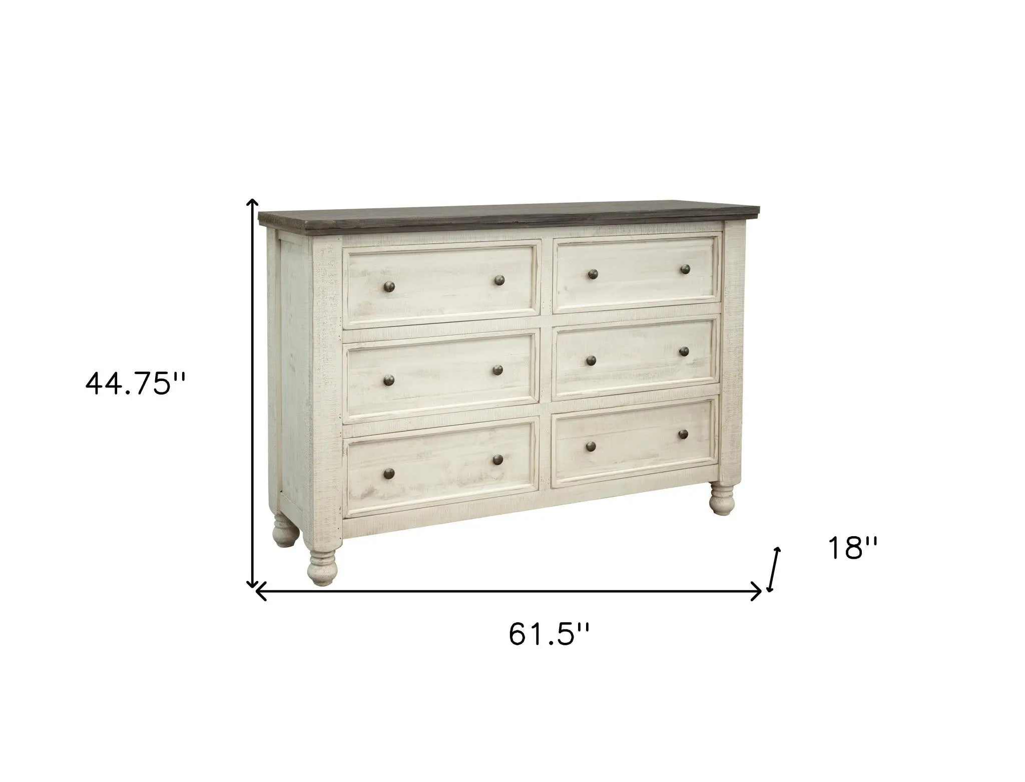62" Gray and Ivory Solid Wood Six Drawer Double Dresser - GreatEagleInc