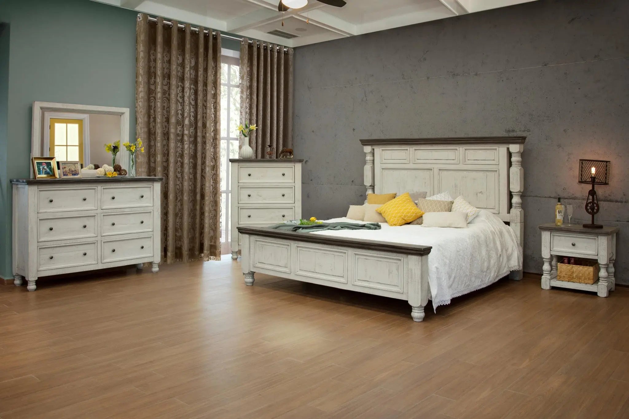 62" Gray and Ivory Solid Wood Six Drawer Double Dresser - GreatEagleInc
