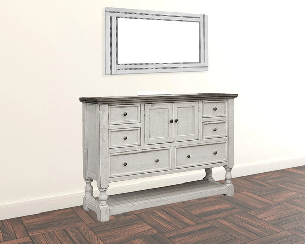 62" Gray and Ivory Solid Wood Six Drawer Triple Dresser - GreatEagleInc