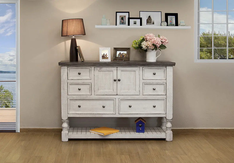 62" Gray and Ivory Solid Wood Six Drawer Triple Dresser - GreatEagleInc