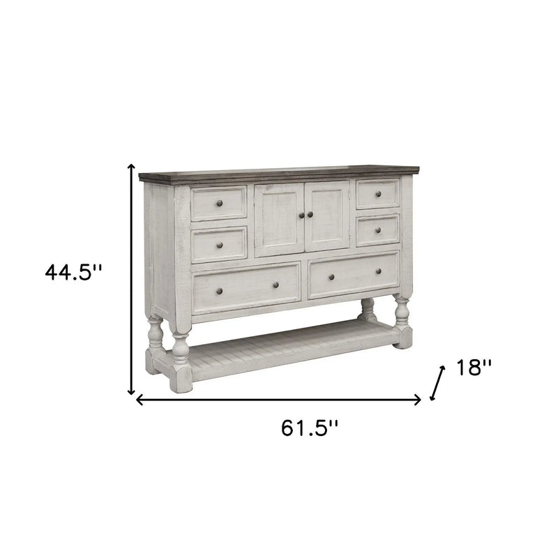 62" Gray and Ivory Solid Wood Six Drawer Triple Dresser - GreatEagleInc