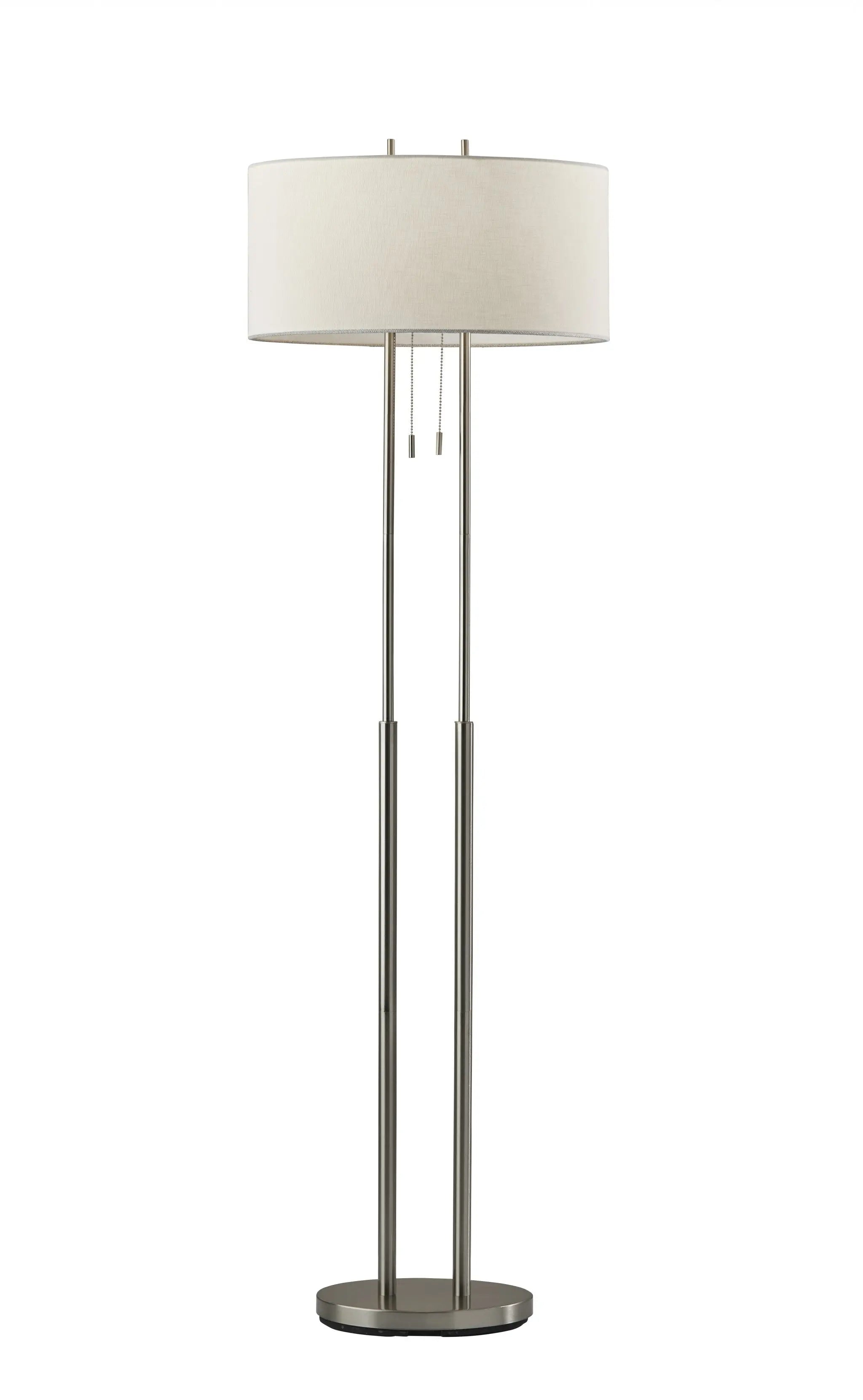 62" Silver Metal Task Floor Lamp With White Fabric Drum Shade - GreatEagleInc