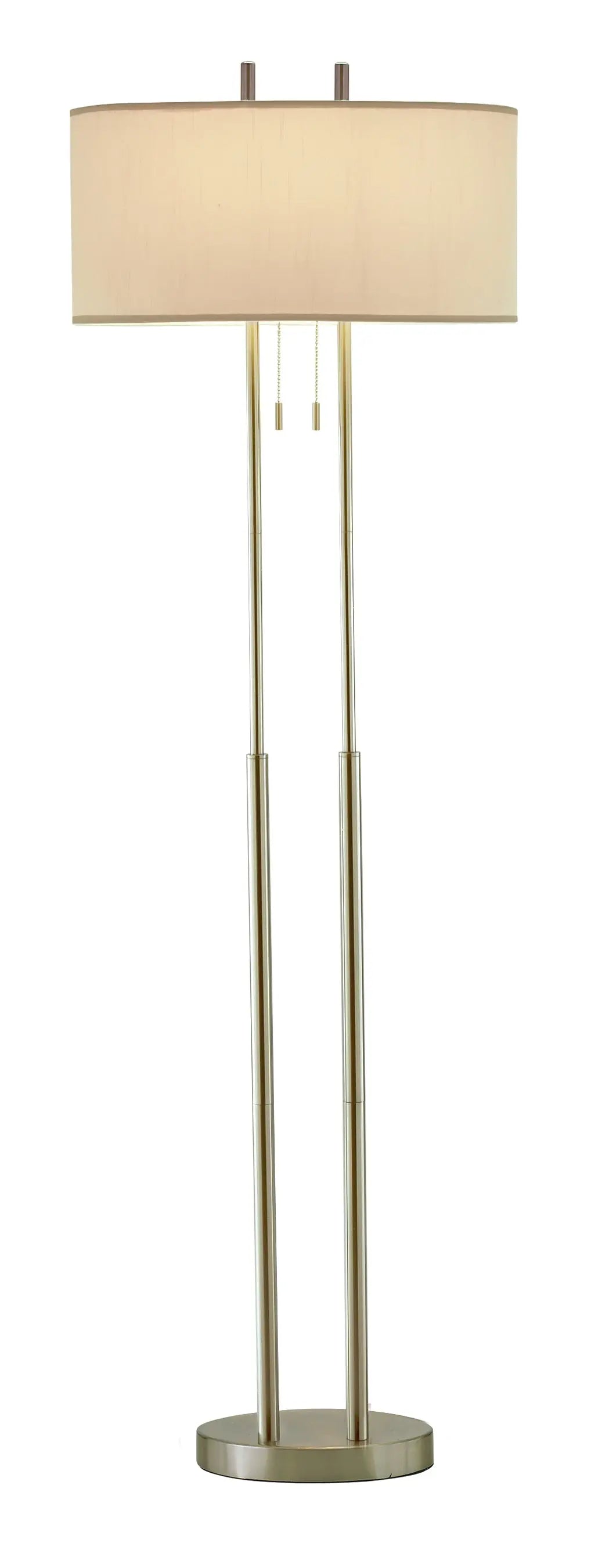 62" Silver Metal Task Floor Lamp With White Fabric Drum Shade - GreatEagleInc