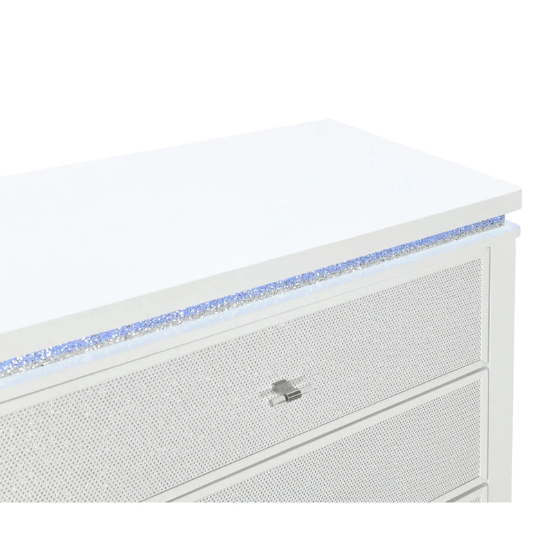 62" White Faux Crystal Glitter Wood Lighted Nine Drawer Triple Dresser Homeroots Bed & Bath