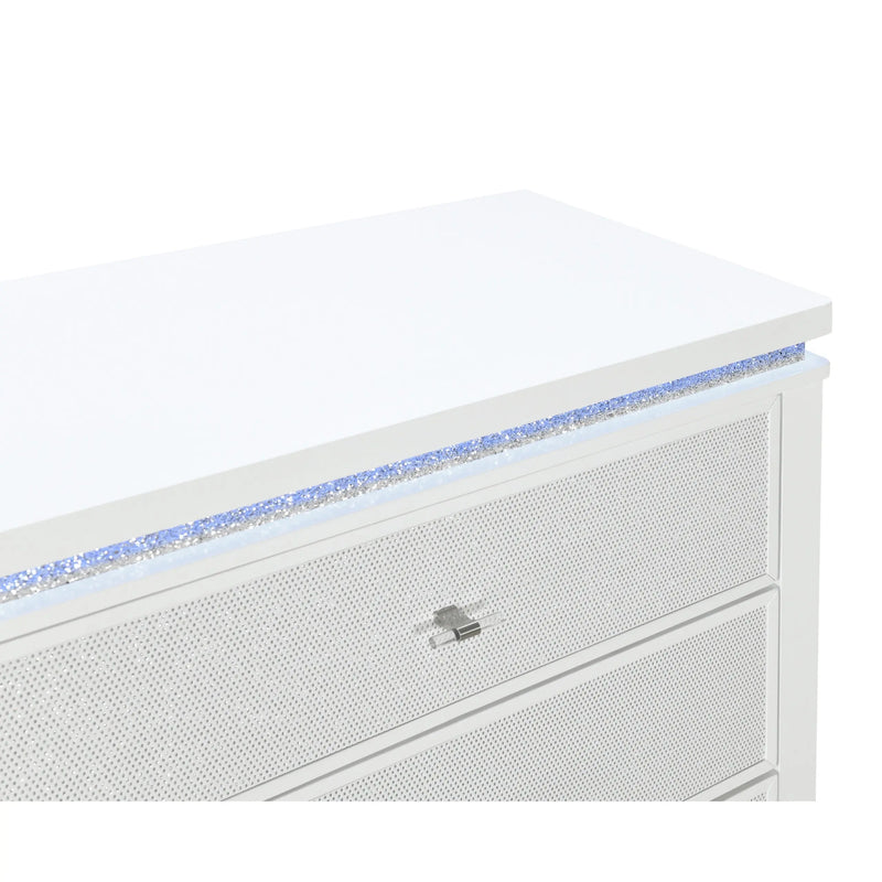 62" White Faux Crystal Glitter Wood Lighted Nine Drawer Triple Dresser Homeroots Bed & Bath