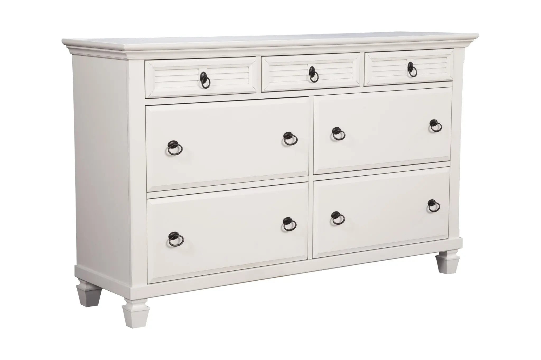 62" White Solid Wood Seven Drawer Double Dresser Homeroots Bed & Bath