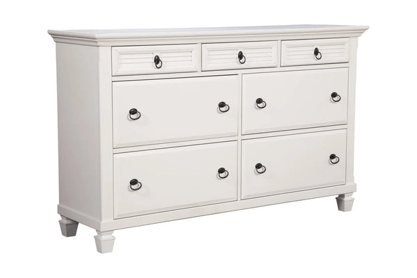 62" White Solid Wood Seven Drawer Double Dresser Homeroots Bed & Bath