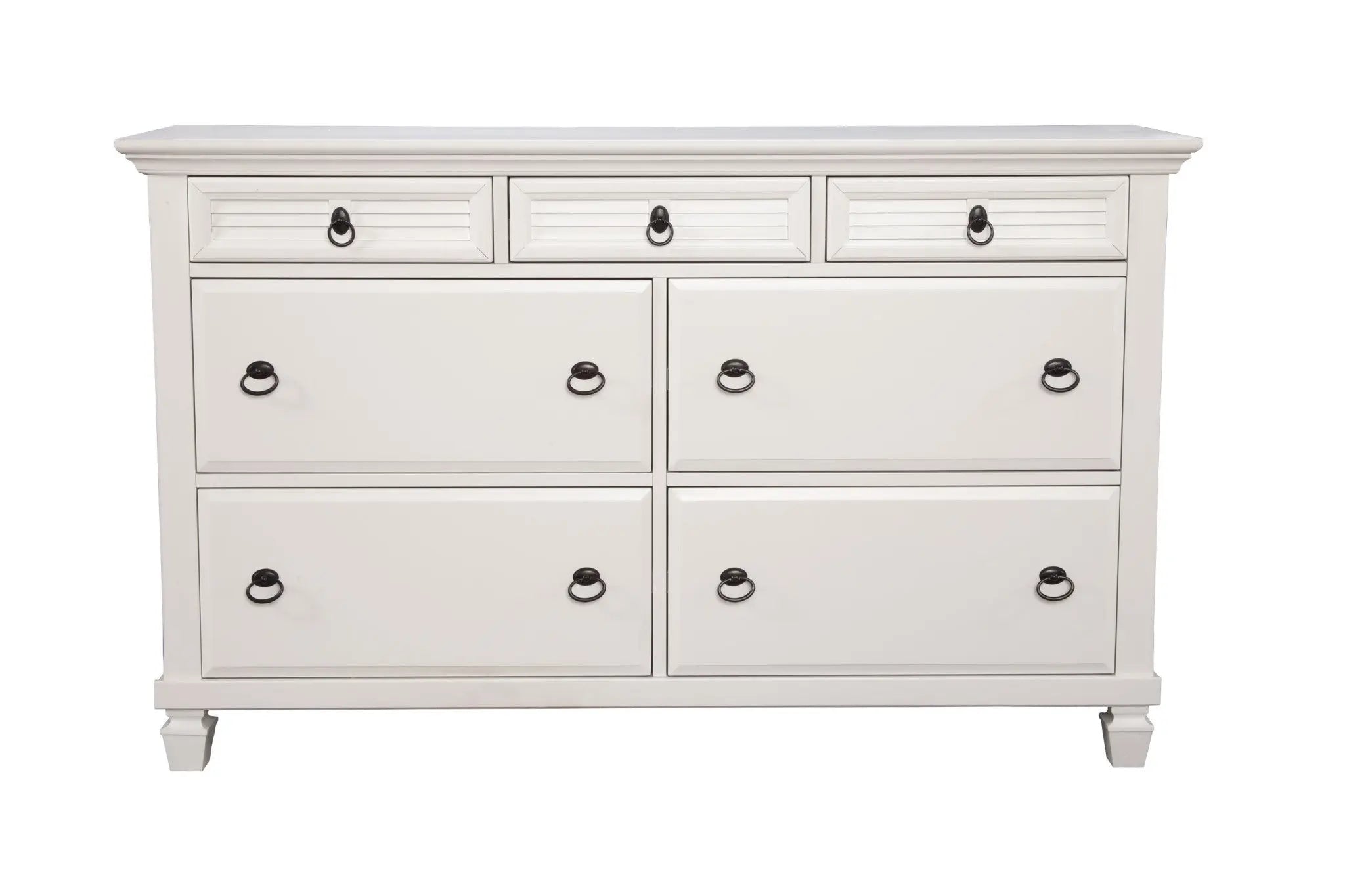 62" White Solid Wood Seven Drawer Double Dresser Homeroots Bed & Bath
