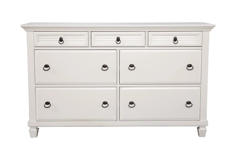 62" White Solid Wood Seven Drawer Double Dresser Homeroots Bed & Bath