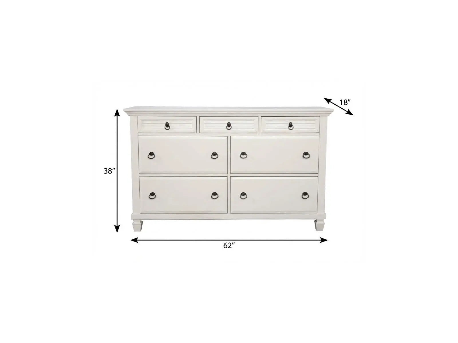 62" White Solid Wood Seven Drawer Double Dresser Homeroots Bed & Bath
