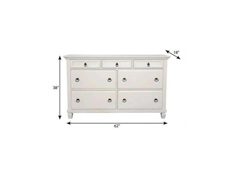 62" White Solid Wood Seven Drawer Double Dresser Homeroots Bed & Bath