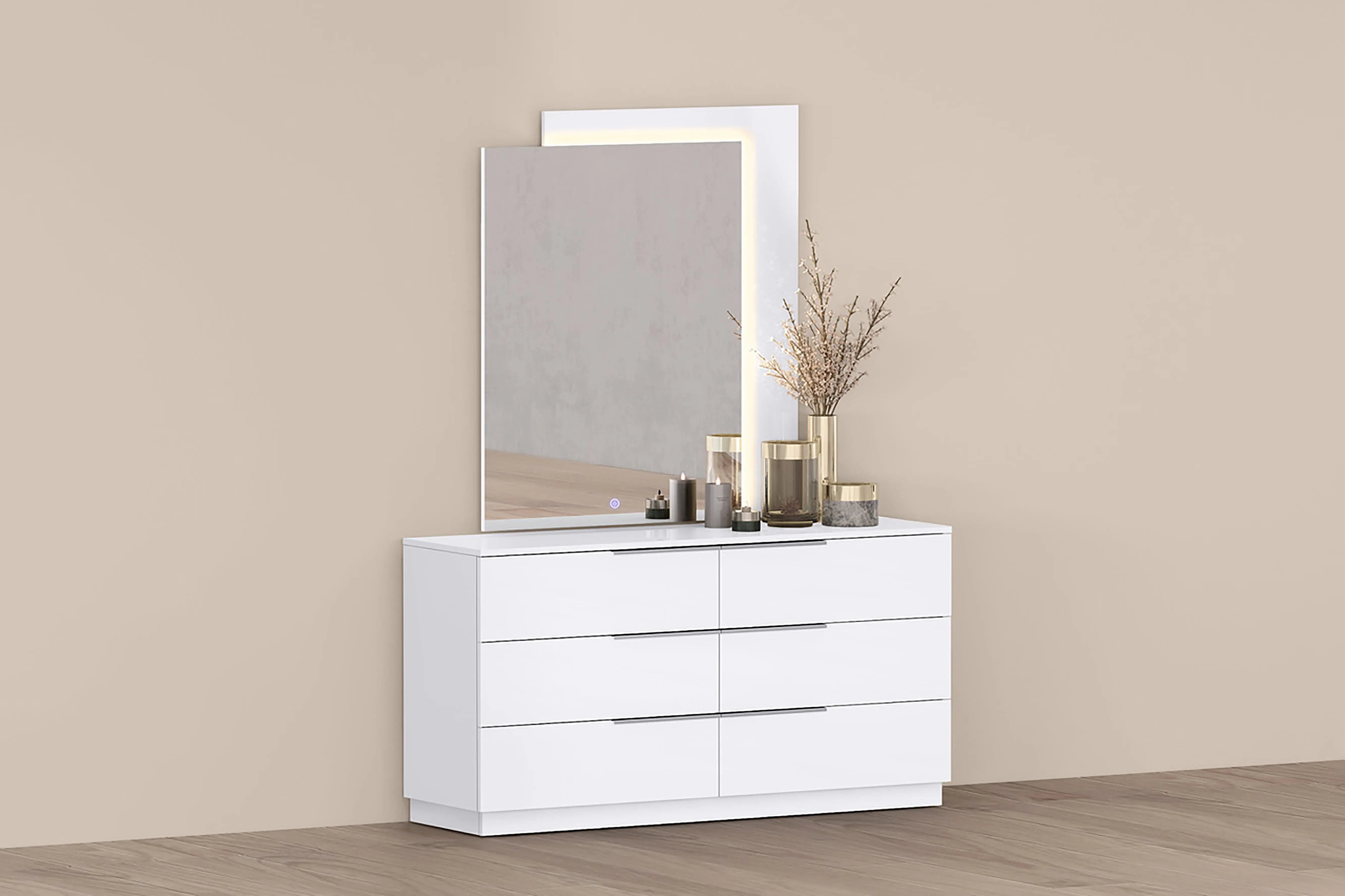 62" White Wood Six Drawer Double Dresser Homeroots Bed & Bath