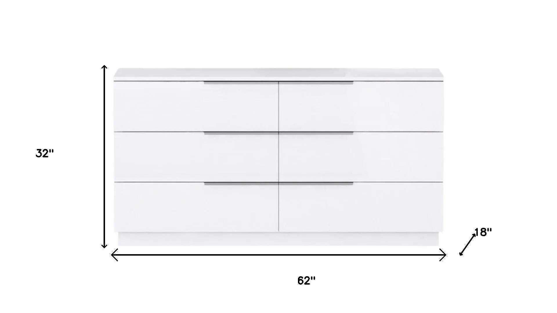 62" White Wood Six Drawer Double Dresser Homeroots Bed & Bath