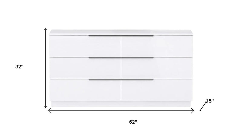 62" White Wood Six Drawer Double Dresser Homeroots Bed & Bath