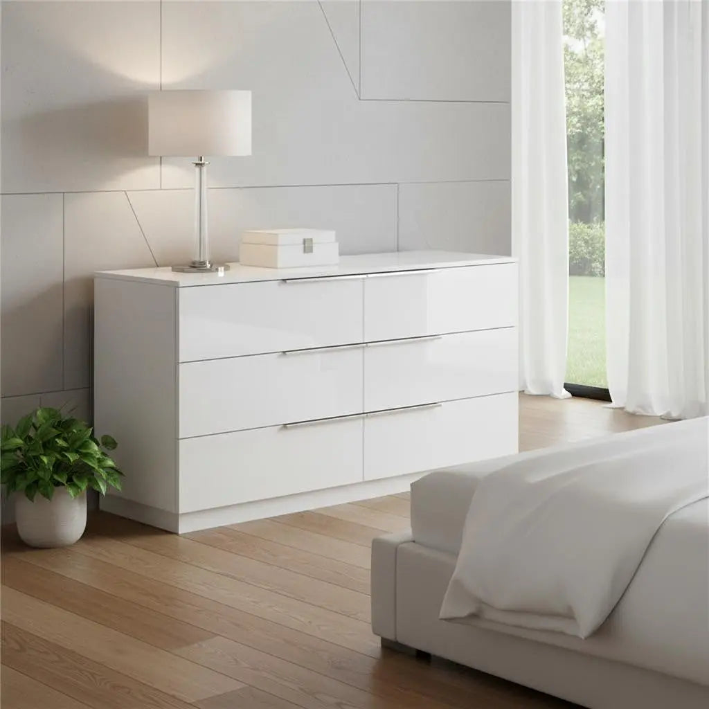 62" White Wood Six Drawer Double Dresser Homeroots Bed & Bath