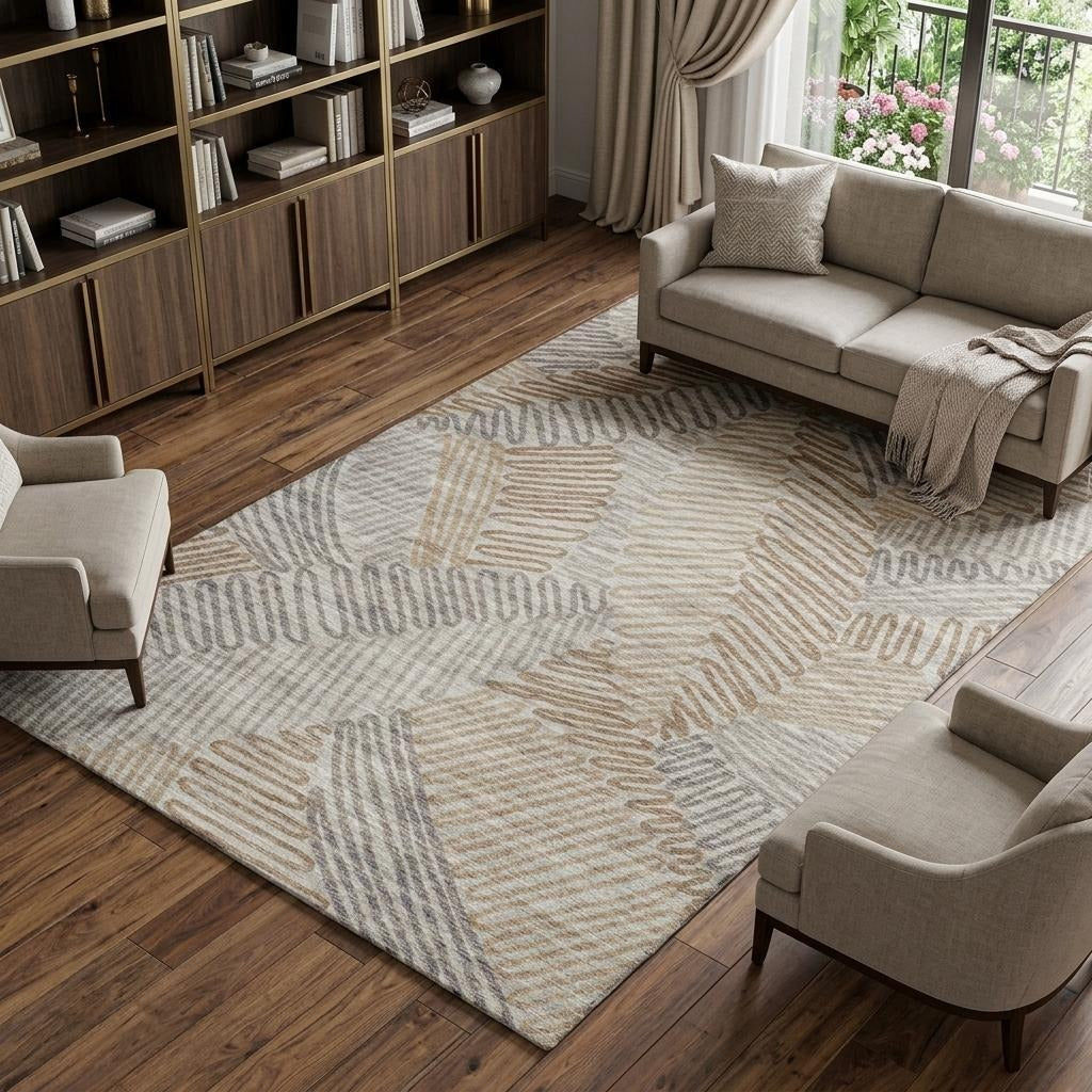 10' X 14' Gray And Brown Striped Shag Washable Area Rug With UV Protection - Home & Garden