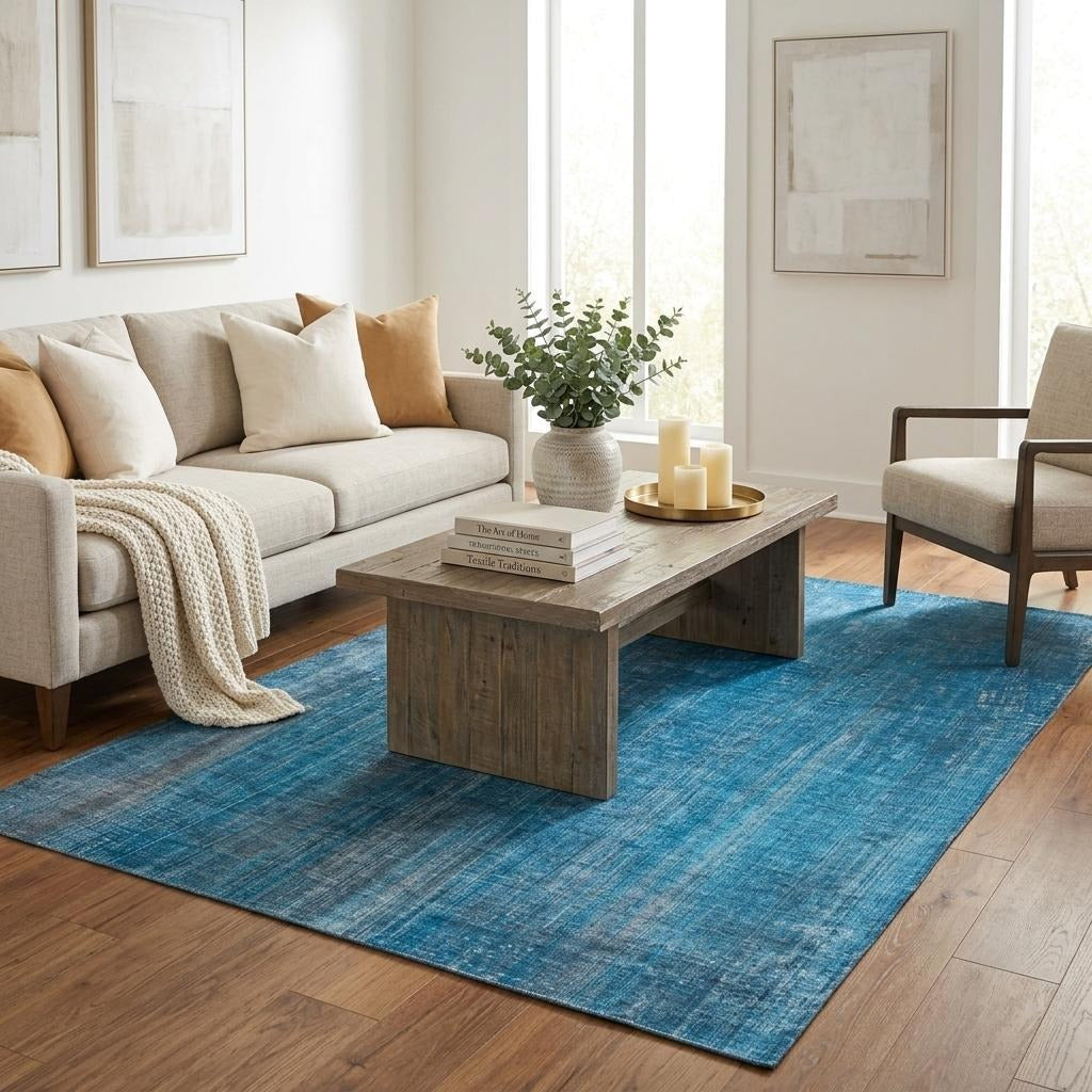 5' X 8' Blue And Gray Striped Shag Washable Area Rug With UV Protection - Home & Garden