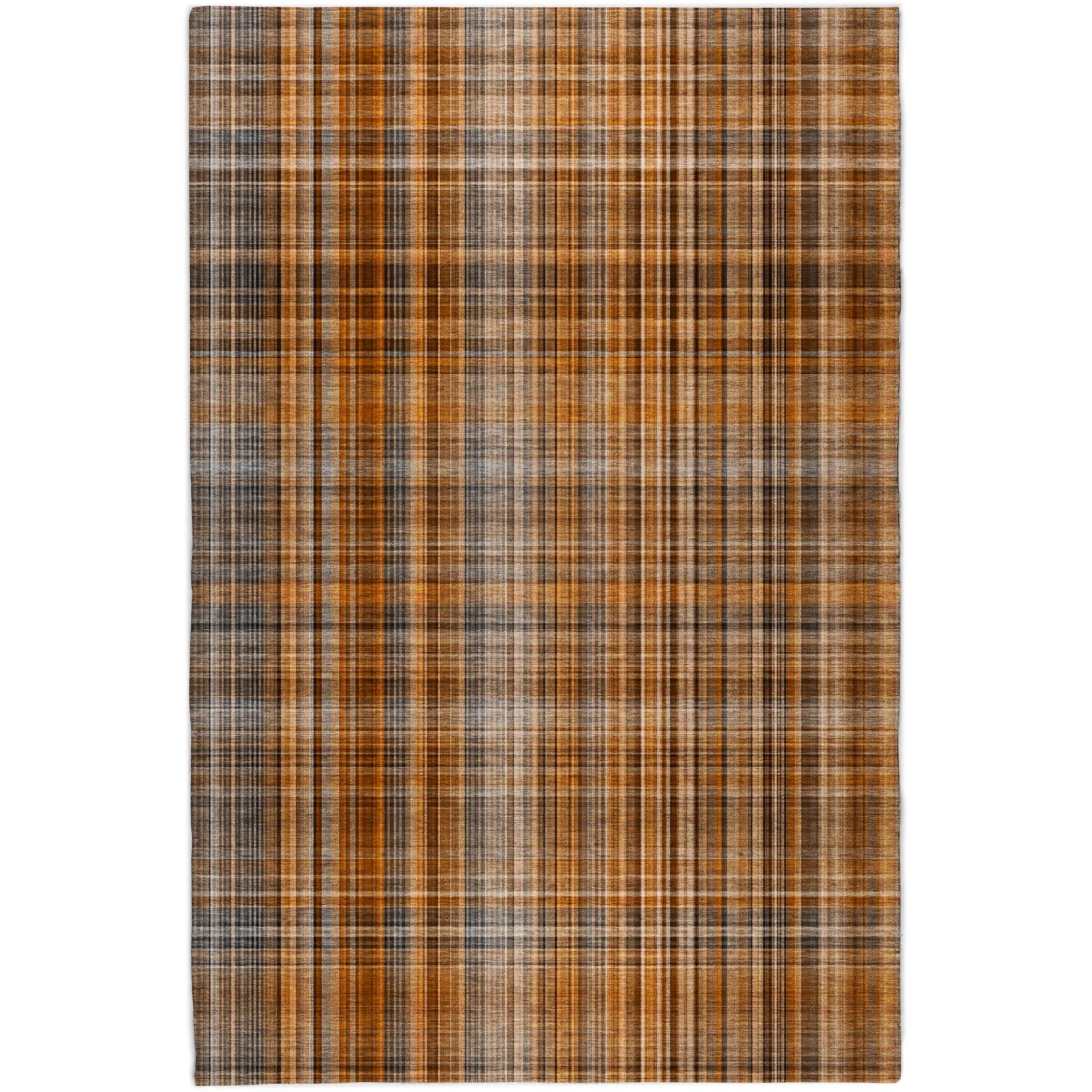10' X 14' Terra Cotta And Taupe Plaid Shag Washable Area Rug With UV Protection - Home & Garden