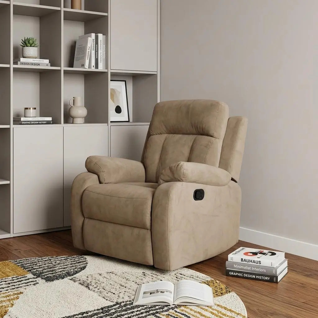 63" Beige Leather Match Recliner Homeroots Living Room