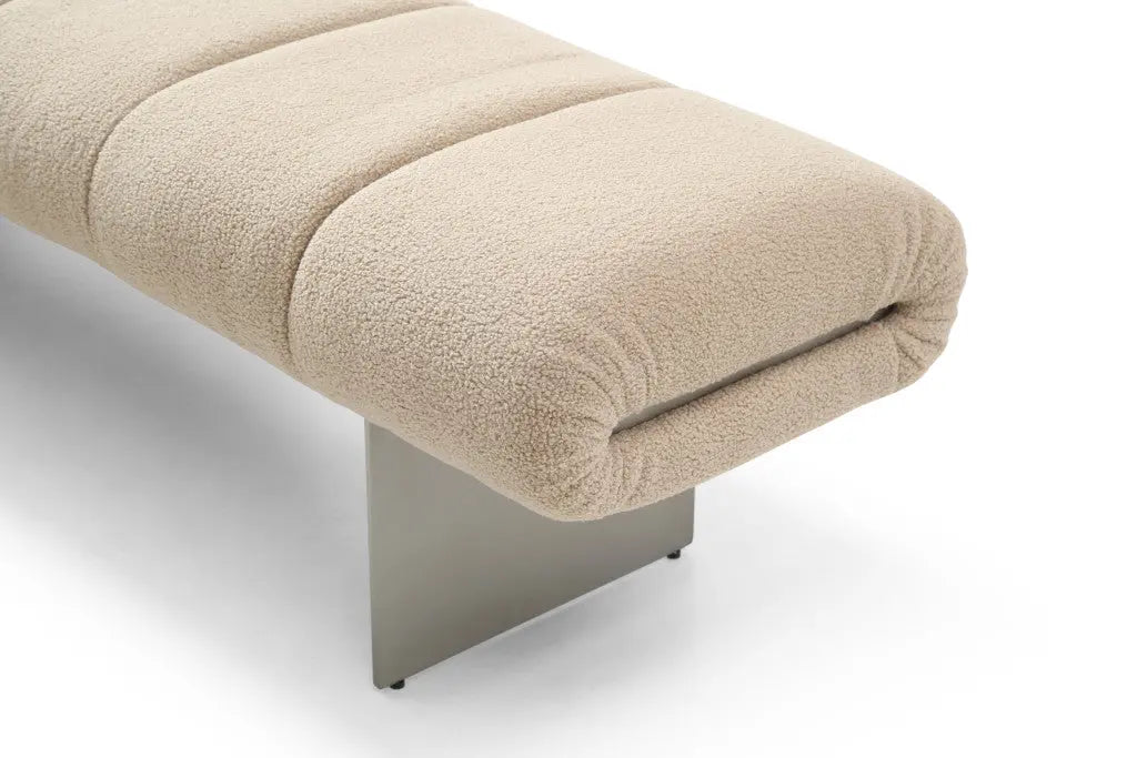 63" Beige and Gray Boucle and Metal Upholstered Bench Homeroots Living Room
