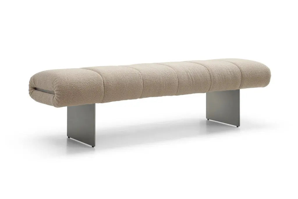 63" Beige and Gray Boucle and Metal Upholstered Bench Homeroots Living Room