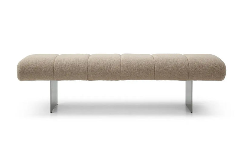 63" Beige and Gray Boucle and Metal Upholstered Bench Homeroots Living Room