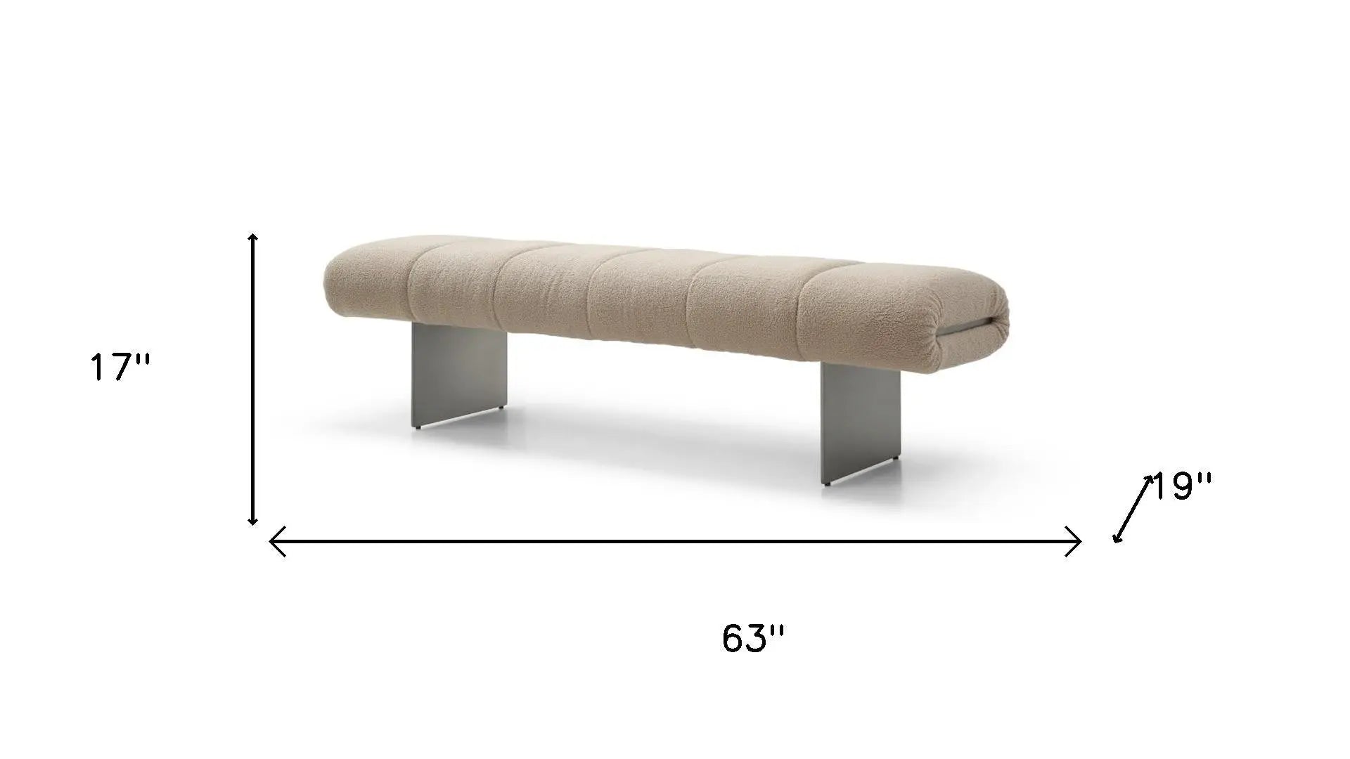 63" Beige and Gray Boucle and Metal Upholstered Bench Homeroots Living Room