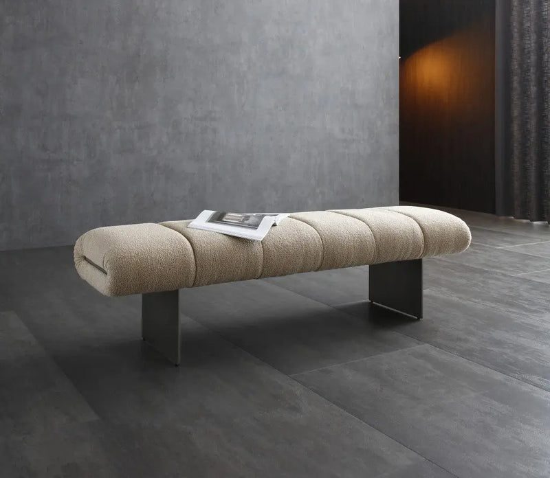 63" Beige and Gray Boucle and Metal Upholstered Bench Homeroots Living Room