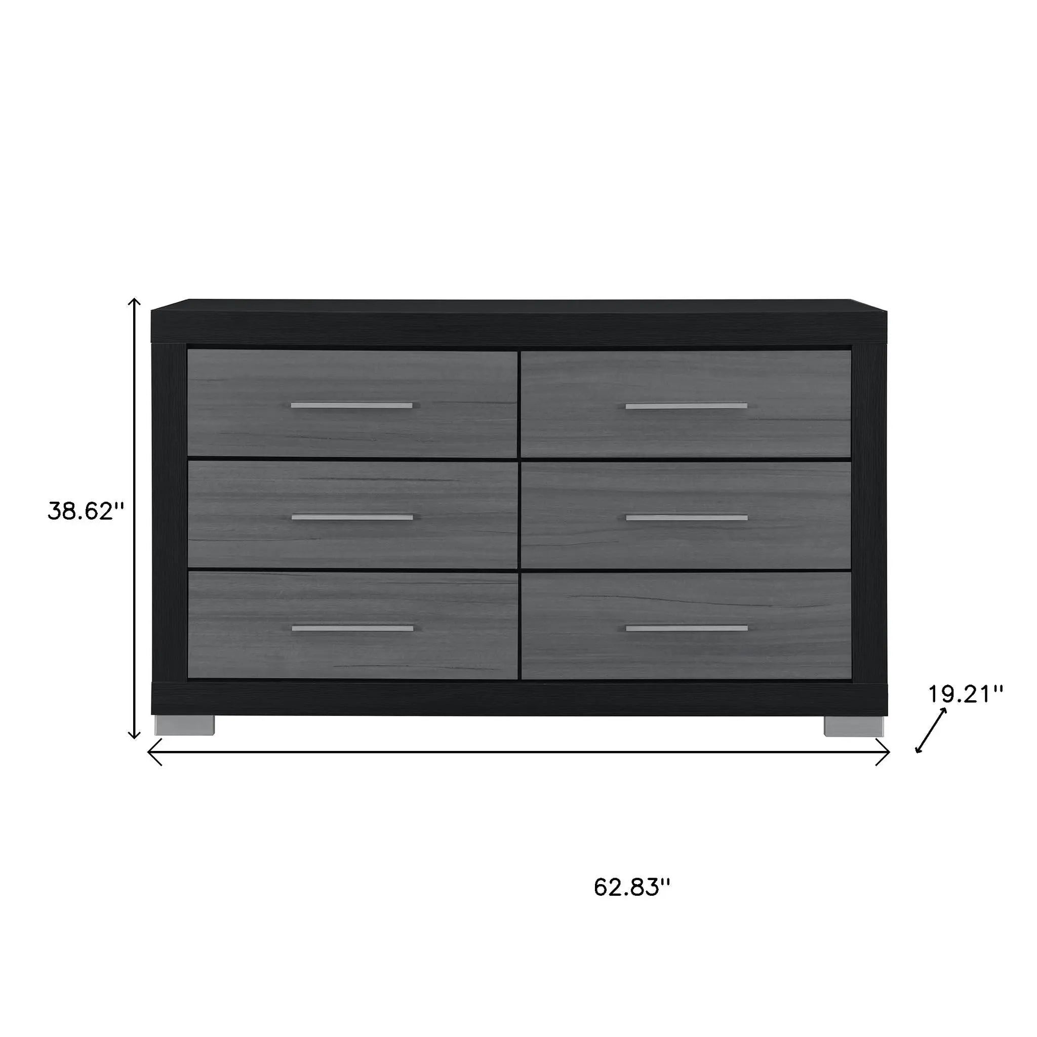 63" Black And Gray Wood Six Drawer Double Dresser Homeroots Bed & Bath