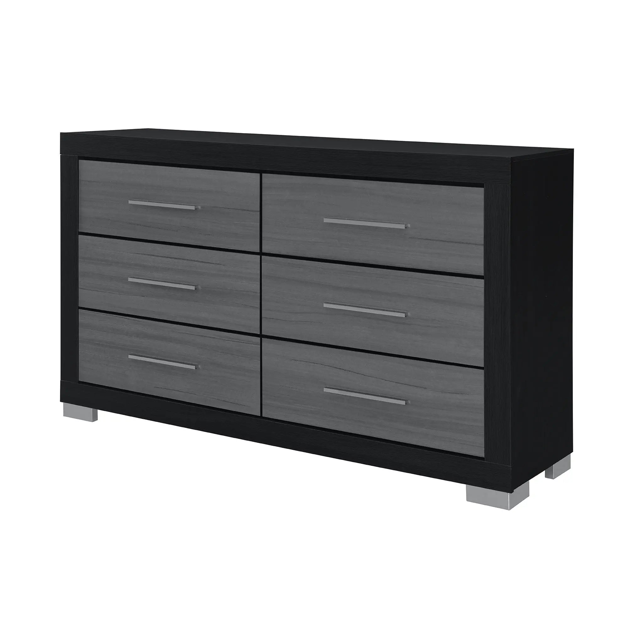 63" Black And Gray Wood Six Drawer Double Dresser Homeroots Bed & Bath