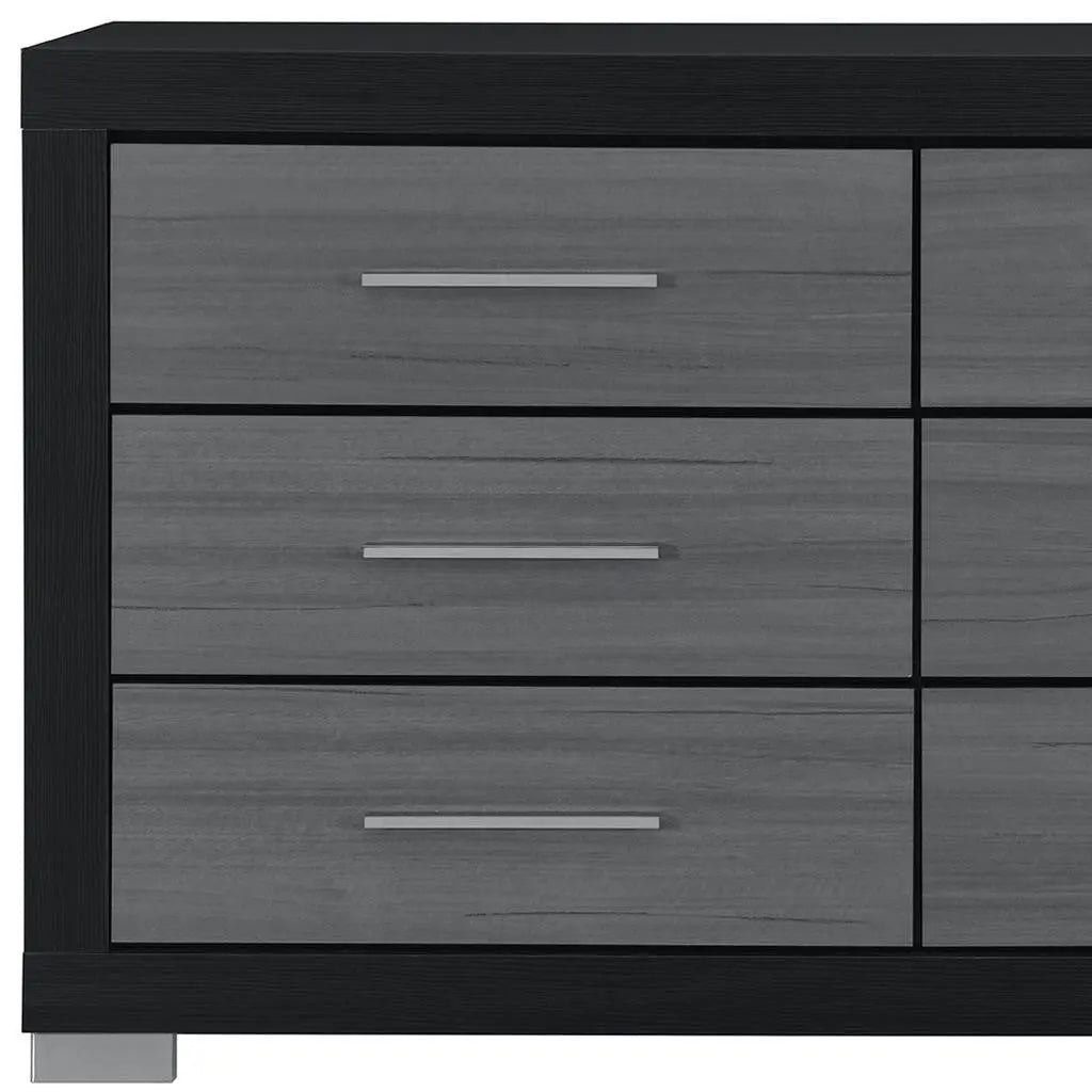 63" Black And Gray Wood Six Drawer Double Dresser Homeroots Bed & Bath