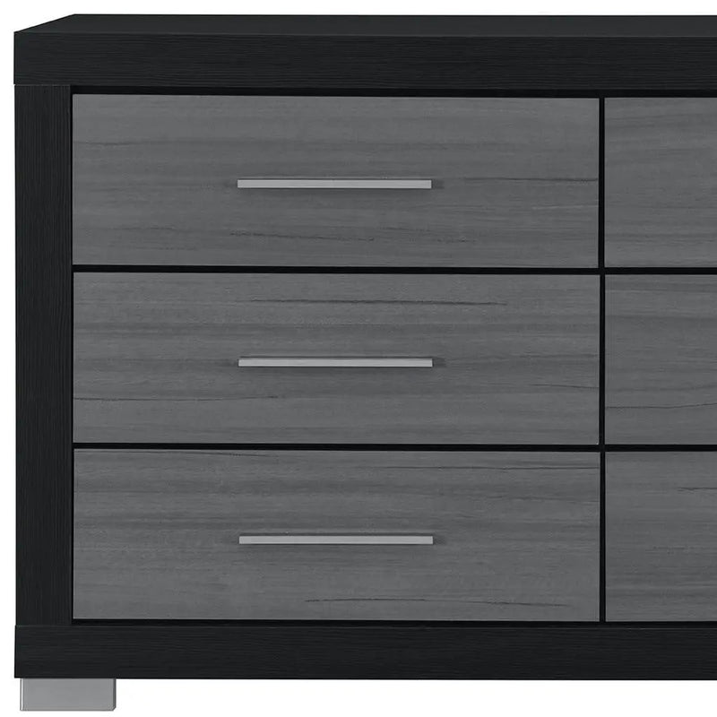 63" Black And Gray Wood Six Drawer Double Dresser Homeroots Bed & Bath
