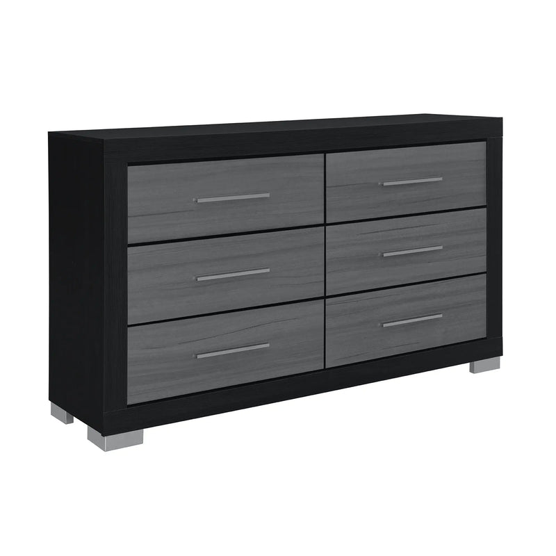63" Black And Gray Wood Six Drawer Double Dresser Homeroots Bed & Bath