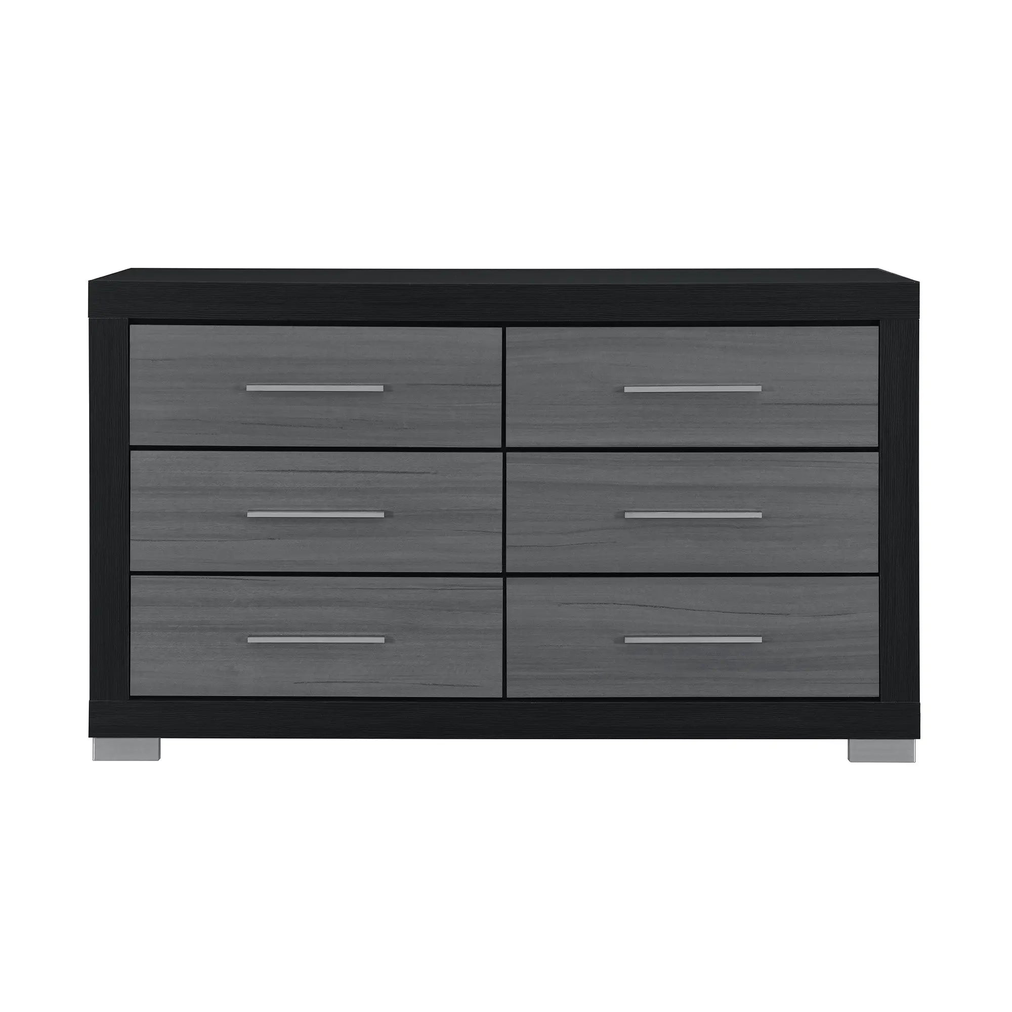 63" Black And Gray Wood Six Drawer Double Dresser Homeroots Bed & Bath