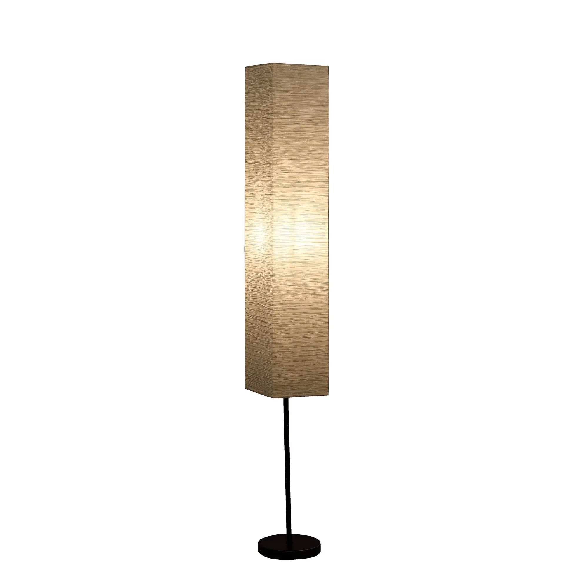 63" Black And Off White Column Floor Lamp With Off White Paper Rectangular Shade Homeroots Lighting