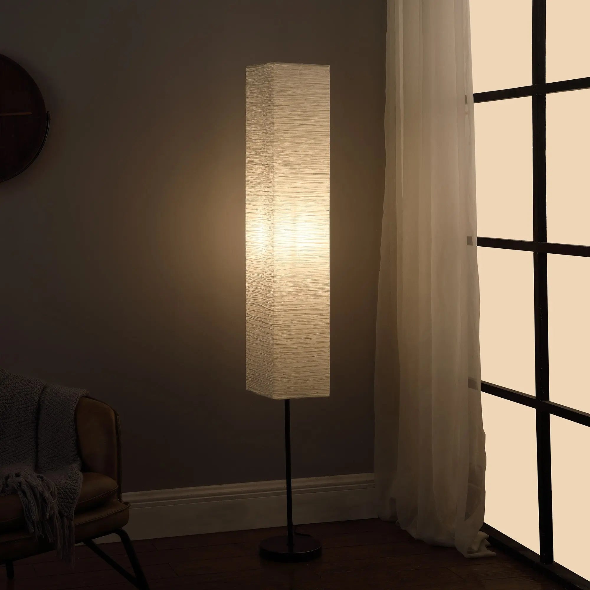 63" Black And Off White Column Floor Lamp With Off White Paper Rectangular Shade Homeroots Lighting