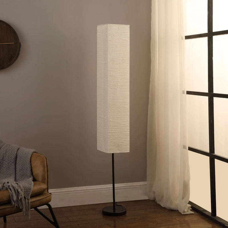 63" Black And Off White Column Floor Lamp With Off White Paper Rectangular Shade Homeroots Lighting