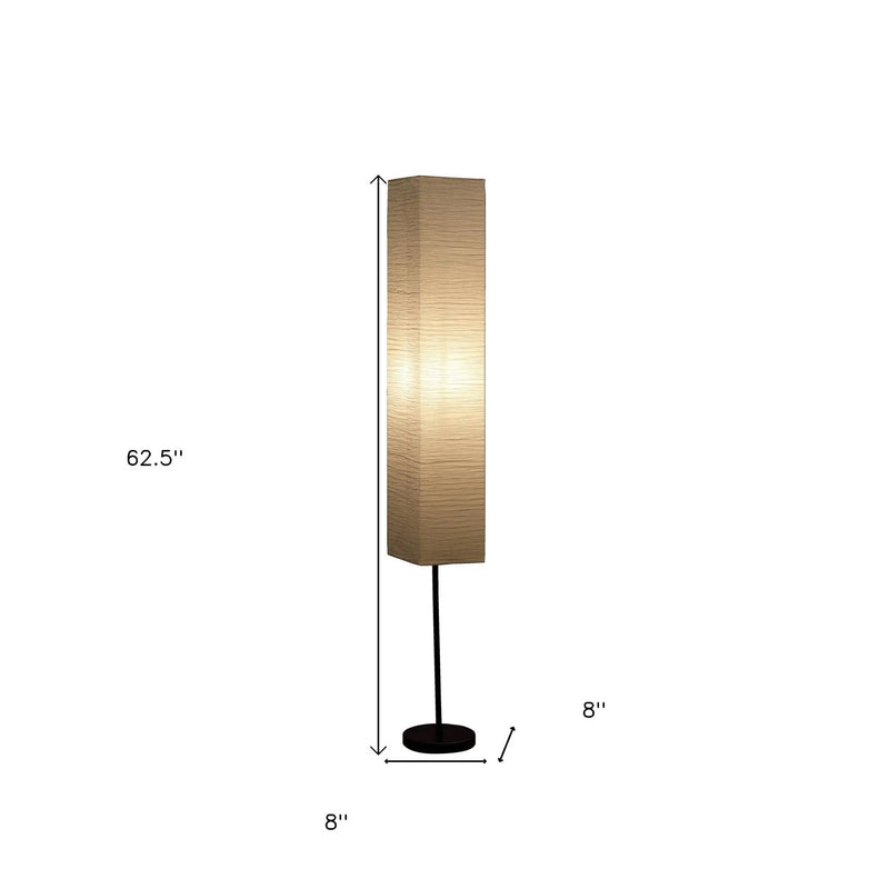 63" Black And Off White Column Floor Lamp With Off White Paper Rectangular Shade Homeroots Lighting